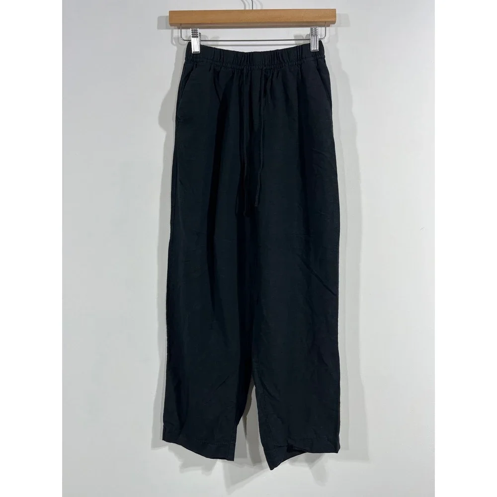 H&M Euro Summer Fisherman Linen Blend Elastic Waist Wide Leg Crop Pants Women XS
